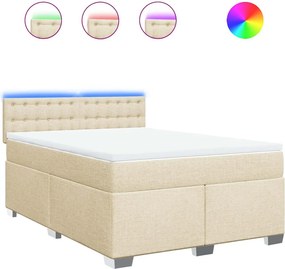 vidaXL Κρεβάτι Boxspring με Στρώμα Κρεμ 140x190 εκ. Υφασμάτινο