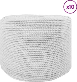 vidaXL Cotton Twine 10 τμχ. 2 mm 100 m Λευκό 100% Βαμβάκι