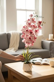 Stewehome Τεχνητή ορχιδέα με 2 κλαδιά σε λευκή γλάστρα Ροζ