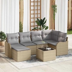 vidaXL Σετ Καναπέ Κήπου 7 pcs μπεζ και ανοιχτό γκρι Πολυ ράταν