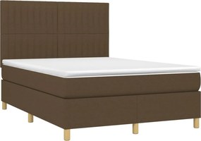 vidaXL Κρεβάτι Boxspring με Στρώμα &amp; LED Σκ.Καφέ 140x200 εκ Υφασμάτινο