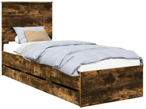 vidaXL Σκελετός Κρεβατιού Καπνιστό Δρύς 75 x 190 cm Μηχανήματος Ξύλο