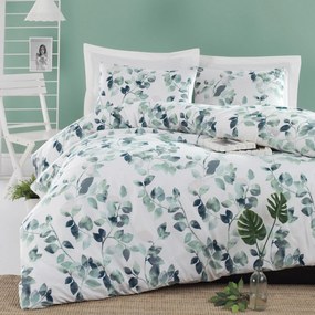 SET OF DUVET COVER, SHEET, 2 PILLOW CASES  WHITE GREEN 240x260 cm.