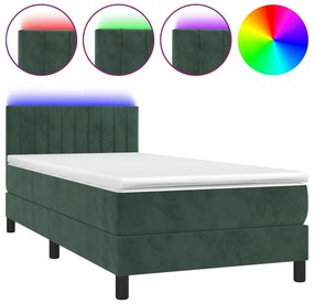 vidaXL Κρεβάτι Boxspring με Στρώμα &amp; LED Σκ. Πράσινο 80x200 εκ Βελούδο