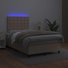 vidaXL Κρεβάτι Boxspring Στρώμα&LED Καπουτσίνο 120x200 εκ. Συνθ. Δέρμα