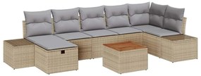 vidaXL Σετ Καναπέ Κήπου με μαξιλάρι 8 pcs Μπεζ Πολυ ράταν