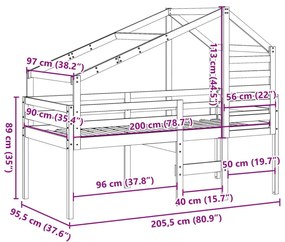 Κρεβάτι Υπερυψωμένο με Οροφή 90x200 εκ από Μασίφ Ξύλο Πεύκου - Καφέ