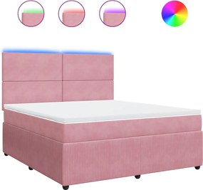 vidaXL Κρεβάτι Boxspring με Στρώμα Ροζ 180x200 εκ. Βελούδινο