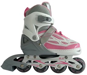 Αυξομειούμενα Πατίνια Roller G&C BW188 Γκρι/Ροζ με LED Τροχούς IN-LINE SKATES Medium (35-38)