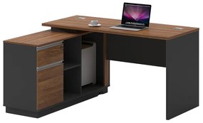 Intrahome Γραφείο επαγγελματικό με αριστερή γωνία Oscar Intrahome καρυδί-ανθρακί 160x140x76εκ | SKU: INTRAPA-357111123