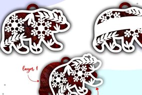 Intra απο ξύλο plywood 3mm-4mm πάχος Τρισδιάστατα χριστουγεννιάτικα στολίδια με στρώματα αρκούδας Δίασταση 8x8 cm INTRAFABR-38994150