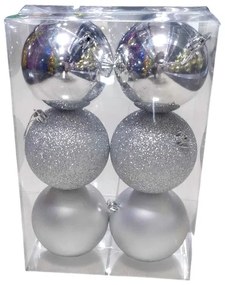 Σετ Χριστουγεννιάτικες μπάλες - 8cm - 6pcs - 326031 - Silver-326031_SILVER