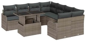 vidaXL Σετ Καναπέ Κήπου με μαξιλάρι 9 pcs Γκρι Πολυ ράταν