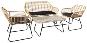 Σετ Σαλόνι Κήπου ArteLibre BOGOTA Φυσικό/Μαύρο Μέταλλο/Rattan 2θ. Καναπές+2 Πολυθρόνες+Τραπεζάκι