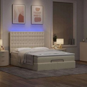 vidaXL Οθωμανικό κρεβάτι με στρώμα &amp; LEDs Cream 140x200 cm Ύφασμα