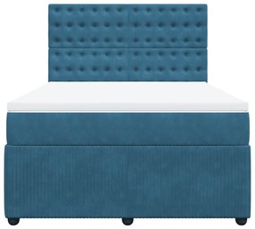 vidaXL Κρεβάτι Boxspring με Στρώμα Σκούρο Μπλε 140x190 εκ. Βελούδινο