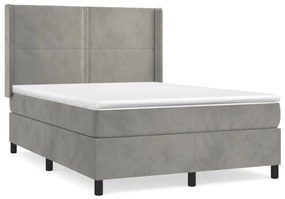 Κρεβάτι Boxspring με Στρώμα Ανοιχτό Γκρι 140x200 εκ. Βελούδινο - Γκρι