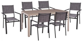 DINING SET 7 PCS CAPPUCCINO TABLE AND ARMCHAIR TEXTILINE GRAY