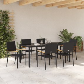 vidaXL Σετ Τραπεζαρίας Κήπου 7 Κομματιών Μαύρο Πολυ Ρατάν