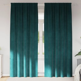 vidaXL Curtains blackout  με κορδέλα 2 τεμ Σκούρο Πράσινο Βελούδο