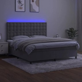 Κρεβάτι Boxspring με Στρώμα &amp; LED Αν.Γκρι 160x200 εκ. Βελούδινο - Γκρι