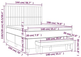 Κρεβάτι Boxspring με Στρώμα Σκούρο Γκρι 140x190 εκ. Βελούδινο - Γκρι