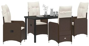 vidaXL Σέτ φαγητού για κήπο με μαξιλάρι 5 pcs Καφέ Πολυ ράταν