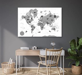 Χάρτης εικόνων με ζώα σε μαύρο & άσπρο - 120x80
