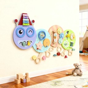 7 σε 1 Παιχνίδι τοίχου Xylophone Gears Caterpillar Design MDF 108cm Πολύχρωμο