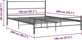 vidaXL Σκελετός Κρεβ. Χωρίς Στρώμα Γκρι 140 x 200 εκ. Μεταλλικό