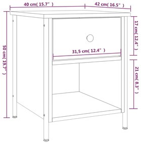 Κομοδίνα 2 Τεμ. Γκρι Sonoma 40x42x50 εκ. από Επεξεργασμένο Ξύλο - Γκρι