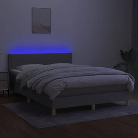 vidaXL Κρεβάτι Boxspring με Στρώμα &amp; LED Αν.Γκρι 140x190εκ. Υφασμάτινο