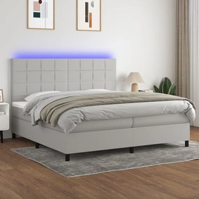 vidaXL Κρεβάτι Boxspring με Στρώμα &amp; LED Αν.Γκρι 200x200εκ. Υφασμάτινο