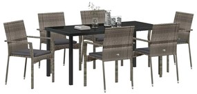 vidaXL Σέτ φαγητού για κήπο με μαξιλάρι 7 pcs Γκρι Πολυ ράταν