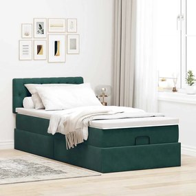 ΟΘΩΜΑΝΙΚΟ ΚΡΕΒΑΤΙ ΜΕ ΣΤΡΩΜΑ &amp; LEDS DARK GREEN 90X190CM VELVET 3312665