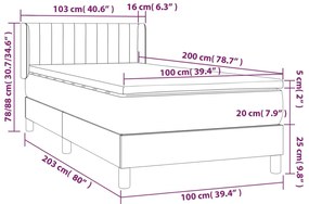vidaXL Κρεβάτι Boxspring με Στρώμα Σκούρο Γκρι 100x200 εκ. Υφασμάτινο