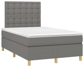 vidaXL Κρεβάτι Boxspring με Στρώμα & LED Σκ.Γκρι 120x190εκ. Υφασμάτινο