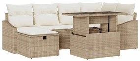vidaXL Σετ Καναπέ Κήπου με μαξιλάρι 7 pcs Μπεζ Πολυ ράταν