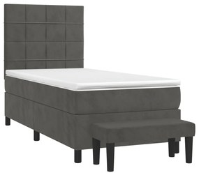 Κρεβάτι Boxspring με Στρώμα Σκούρο Γκρι 80x200 εκ. Βελούδινο - Γκρι