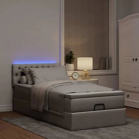 vidaXL Οθωμανικό κρεβάτι με στρώμα &amp; LEDs Taupe 90x200 cm ύφασμα