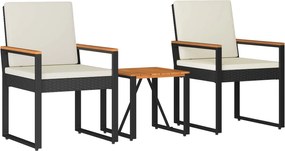 vidaXL Σετ Εξωτερικών Επίπλων με μαξιλάρι 3 pcs Μαύρο και Κρεμ Λευκό