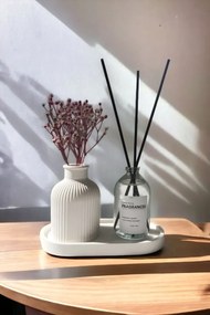 Διακοσμητικό μίνι βάζο με ψάθα και άρωμα δωματίου με βάση σετ Λευκό 7x10 cm