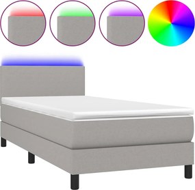 vidaXL Κρεβάτι Boxspring με Στρώμα &amp; LED Αν.Γκρι 100x200 εκ Υφασμάτινο