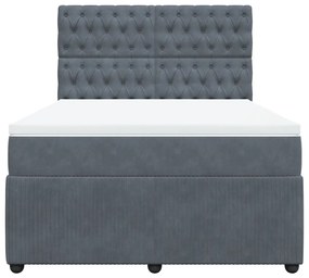 vidaXL Κρεβάτι Boxspring με Στρώμα Σκούρο Γκρι 140x190 εκ. Βελούδινο