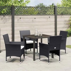 vidaXL Σέτ φαγητού για κήπο με μαξιλάρι 5 pcs Μαύρο Πολυ ράταν