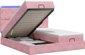 vidaXL Κρεβάτι Ottoman με Στρώμα και LED Ροζ 200 x 200 cm Βελούδο