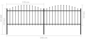 vidaXL Κάγκελα Περίφραξης με Λόγχες Μαύρα (1,25-1,5) x 3,4 μ. Ατσάλινα