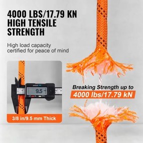 VEVOR Arborist Tree Climbing Rope Double Braid Polyester 0,95 cm (3/8") x 36,6 m (120') 48-Strand