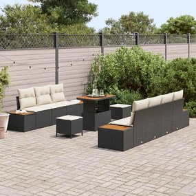 vidaXL Σετ Καναπέ Κήπου 10 pcs Μαύρο, Κρέμα 90 x 55 x 71 cm