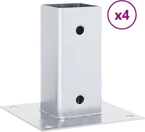 vidaXL Βάσεις στύλων τετράγωνες 4 τεμάχια Ασημί Γαλβανισμένος χάλυβας